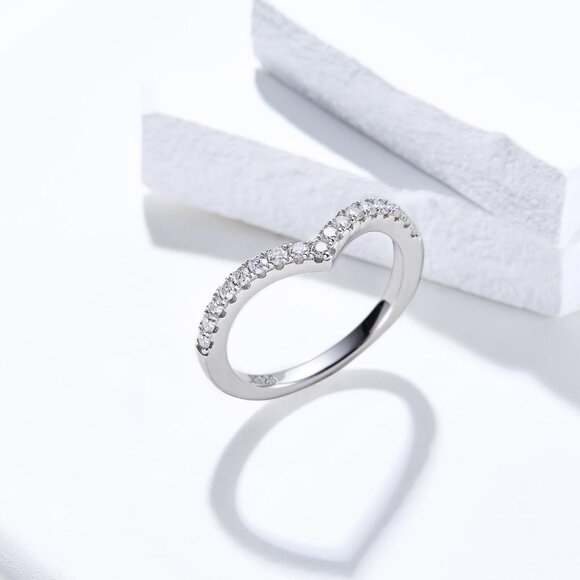 🆕Women Silver Lab Created Diamond Rings Stackable Moissanite Real Wedding Band - Picture 4 of 9